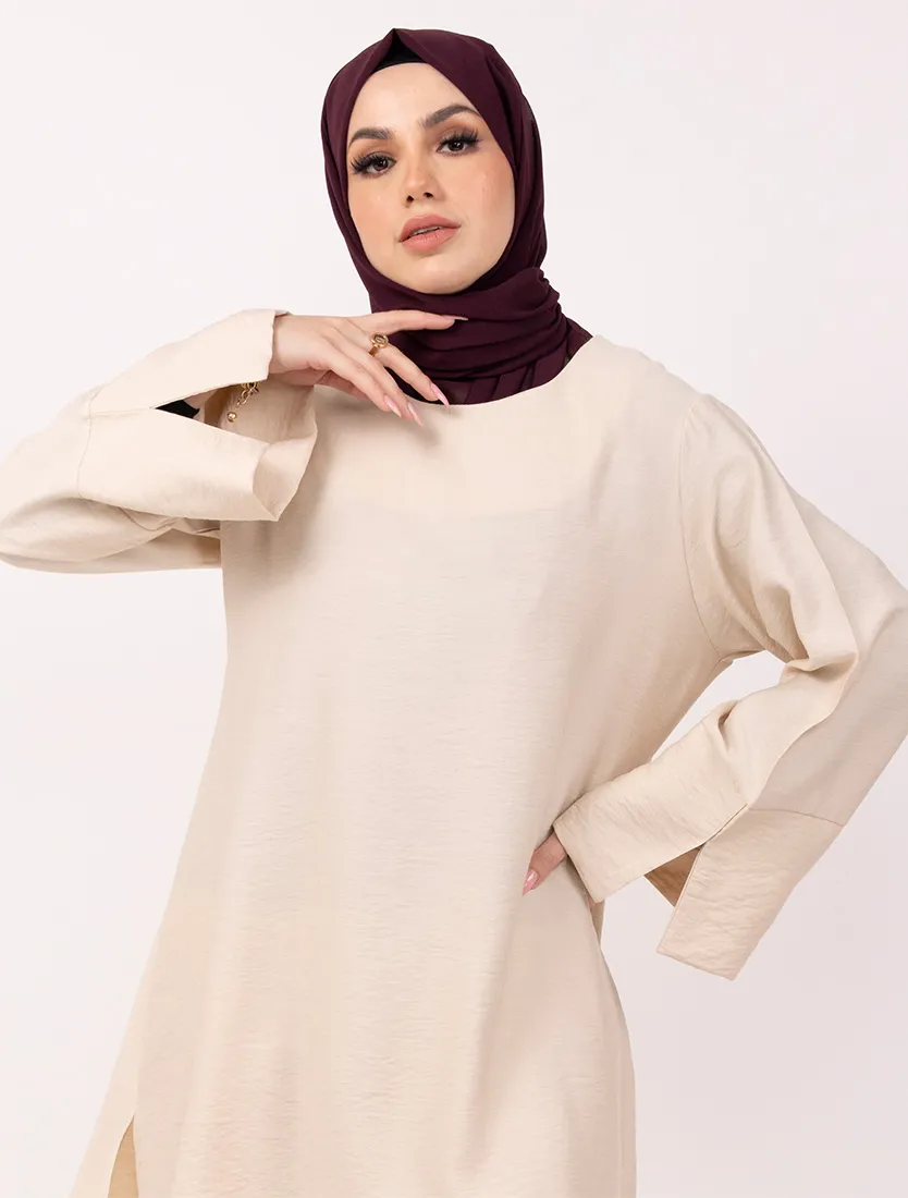 Beige Matte Weave Co Ord Set